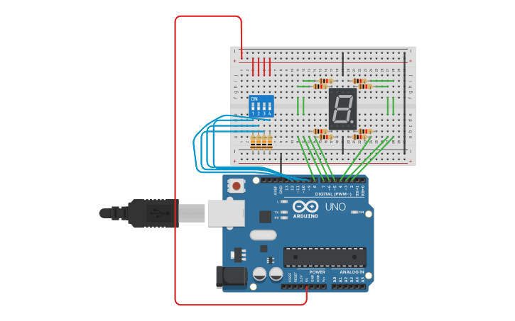 Circuit design Conversor Binario a Hexadecimal - Tinkercad