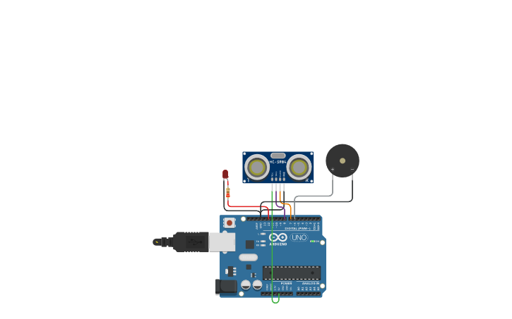 Circuit Design Led Buzzer Ultrasonic Tinkercad