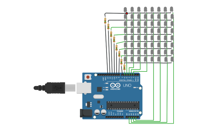 Circuit design "A" 8x8 LED Matrix - Tinkercad
