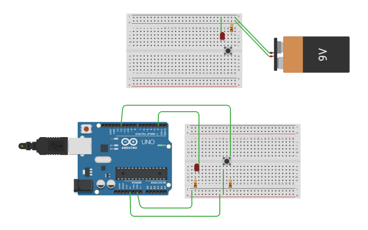 Circuit design ENCENDIDO DE LED UTILIZANDO PULSADOR | Tinkercad