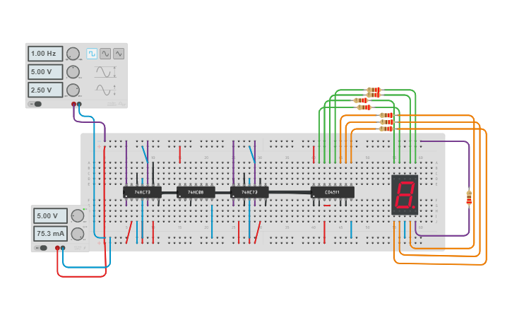 Circuit design Copy of 7-segment with clock | Tinkercad