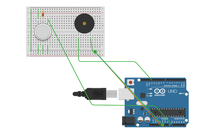 Circuit design sensor de gas - Tinkercad
