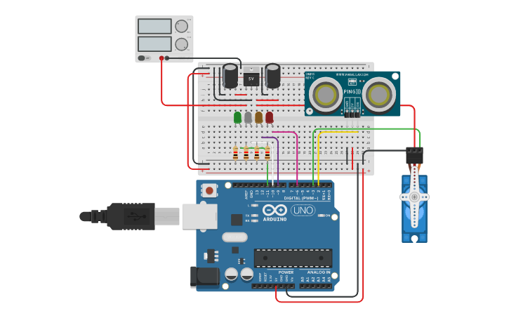 Circuit design Driving Stepper and Servo Motor - Tinkercad