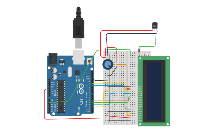 Circuit design temp sensor TMP36 and LM35 - Tinkercad
