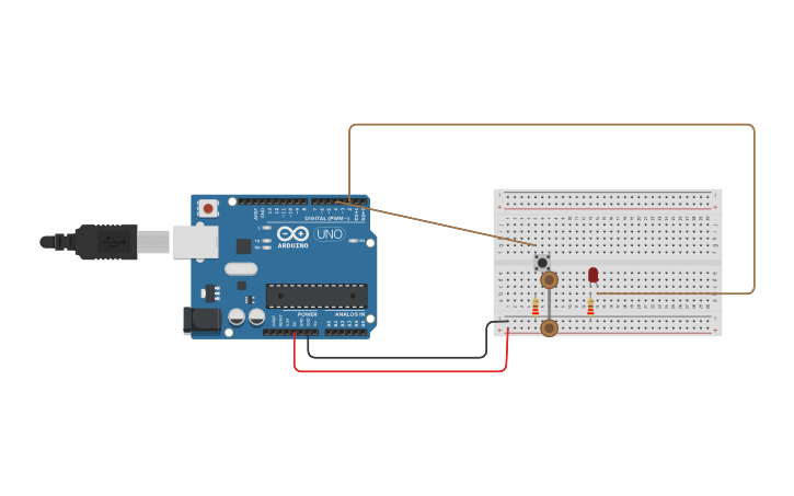Circuit design Circuit with Push Button and LED | Tinkercad