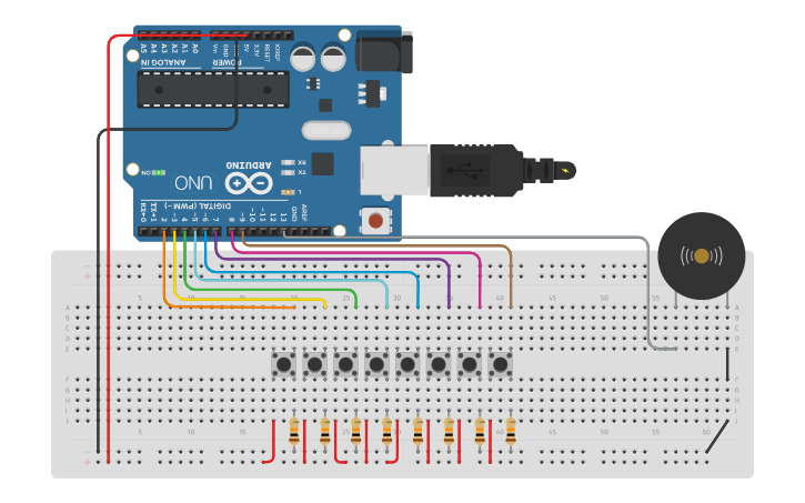 Circuit design Teclado FUNCIONAL :D - Tinkercad