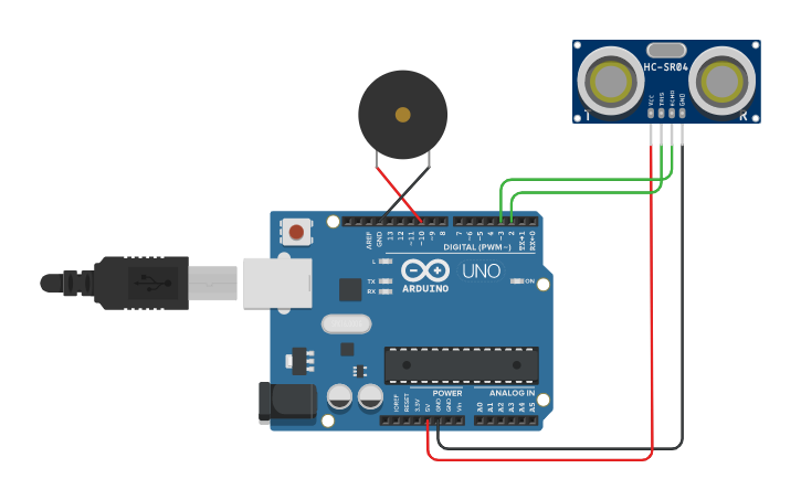 Circuit design Alarm Pintu Menggunakan Arduino UNO dan Ultrasonic ...