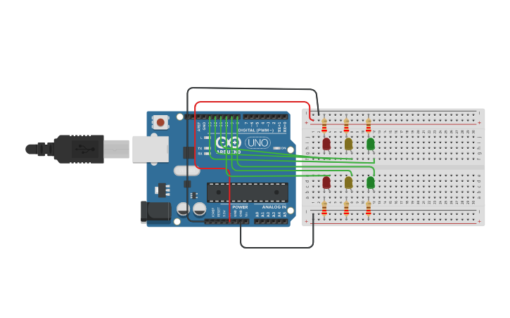 Circuit design circuito leds para semaforo - Tinkercad