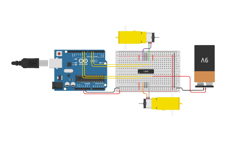 Circuit design 2 motores dc con arduino | Tinkercad