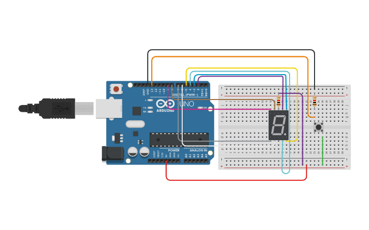 Circuit design Kel. 1- SEVEN SEGMENT 0-9 | Tinkercad