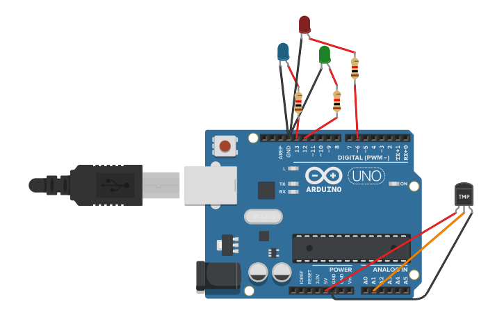 Circuit design Temperature Sensor Project - Tinkercad