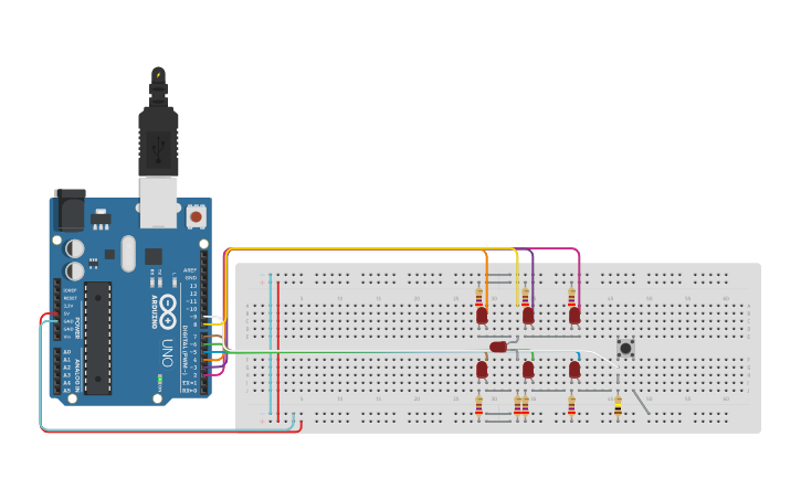 Circuit design Proyecto 9: Dado de LEDs - Tinkercad