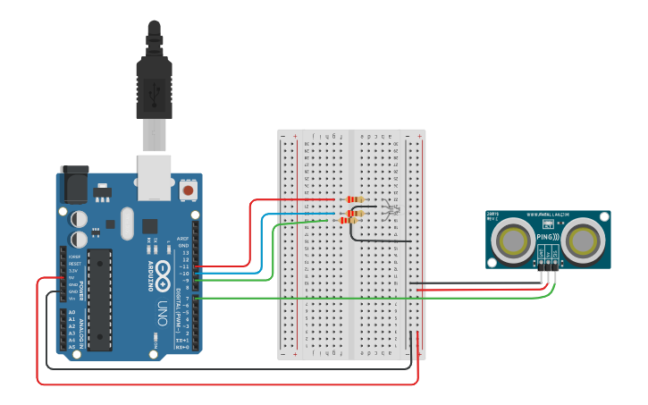 Circuit Design Ultrasonic Sensor Tinkercad