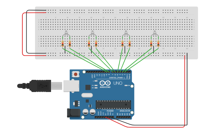 Circuit design Traffic Light using 4 lED's - Tinkercad