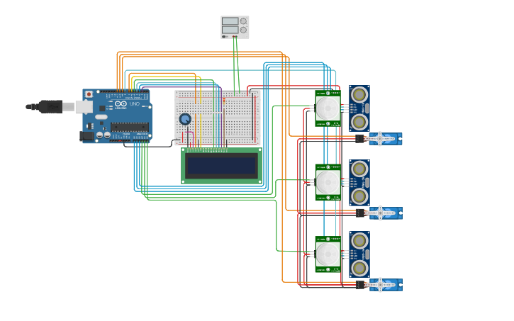 Circuit design 5) Smart Parking System - Tinkercad