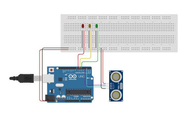 Circuit Design Ultrasonic Sensor With Led Tinkercad