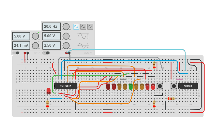Circuit design Reaction Timer Johnson Counter - Tinkercad