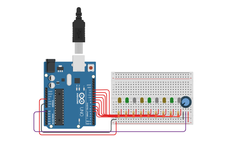 Circuit design secuencias de led | Tinkercad