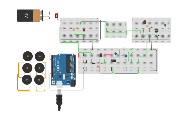 Circuit design Foot Step Power Generation Using 555 timer IC - Tinkercad