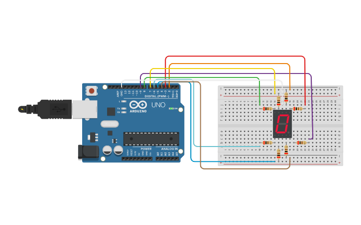 Circuit design Display 7 segmentos | Tinkercad