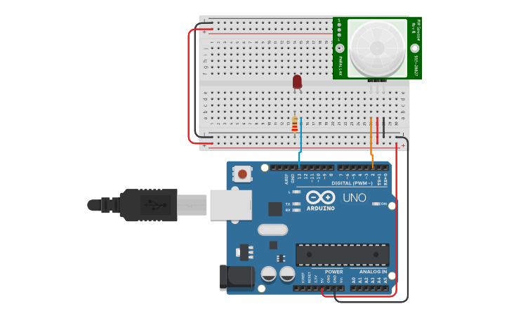 Circuit design PIR Motion Sensor (Digital Input) | Tinkercad