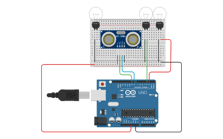 Circuit design Projeto Sensor Ultrassônico | Tinkercad