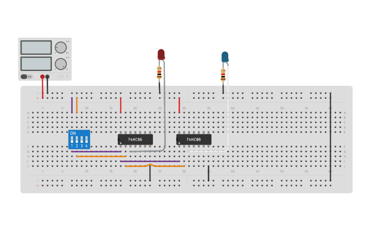Circuit design Half Adder using basic gates | Tinkercad