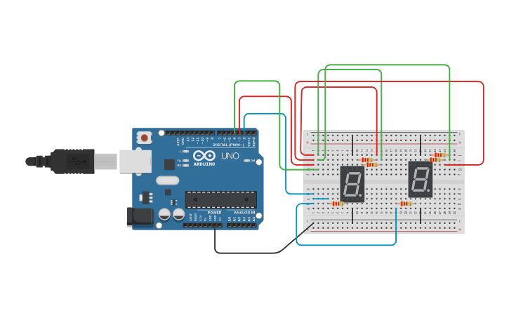 Circuit design 2- 7 segments - Tinkercad