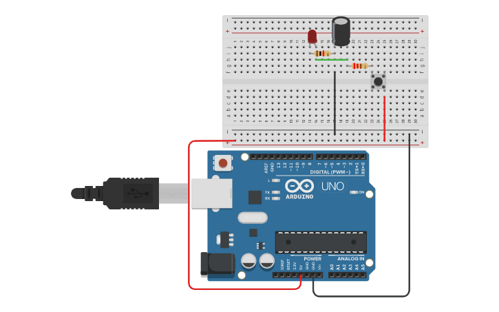 Circuit design Dimming LED with Capacitor - Tinkercad