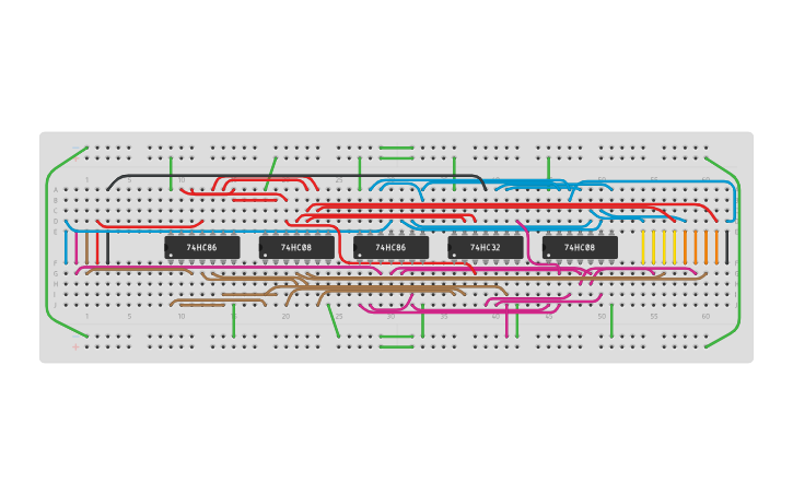 Circuit design 4-bit full adder module - Tinkercad