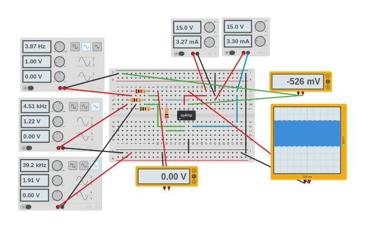 Layout Inversor Circuit design OPAMP INVERSOR SUMADOR - Tinkercad