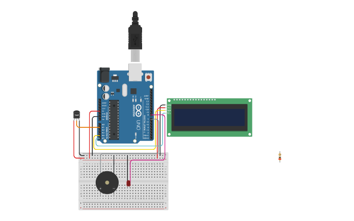 Circuit design Interface Sensor Suhu dengan LCD - Tinkercad