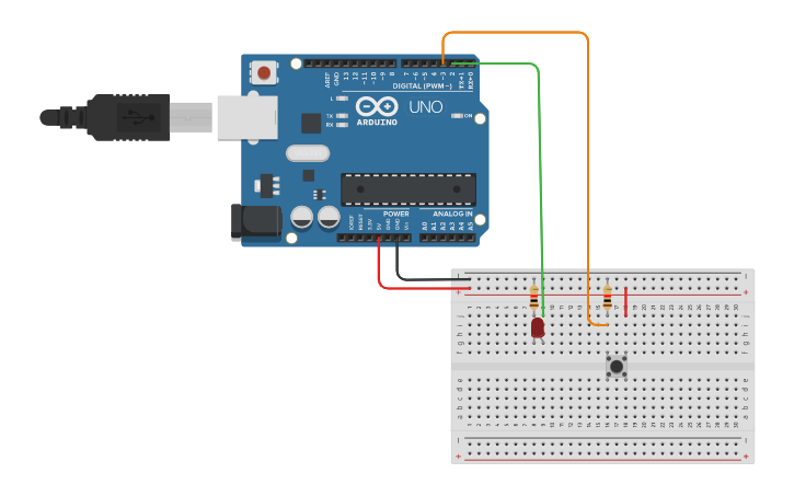 Circuit design Ejercicio 3: Encender y Apagar Led con Pulsador - Tinkercad
