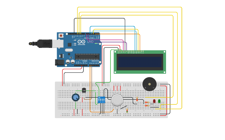 Circuit design Fire Alarm System | Tinkercad image.