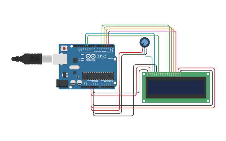 Circuit design Interfacing 16x2 LCD with Arduino - Tinkercad