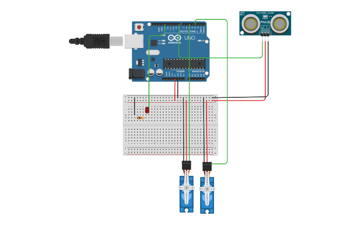 Circuit design ultrasonic sensor - Tinkercad