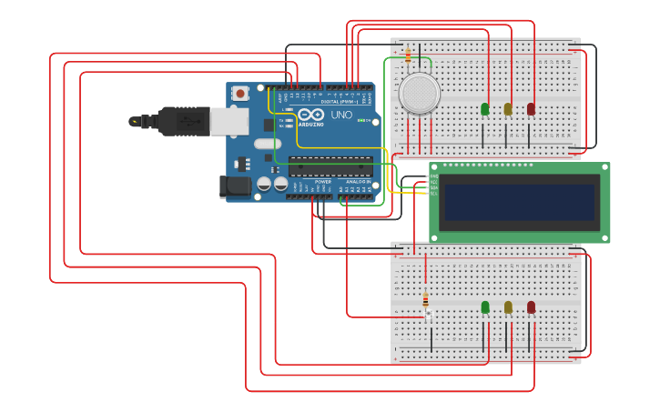 Circuit design Sensor de luz y gas (LCD) - Tinkercad