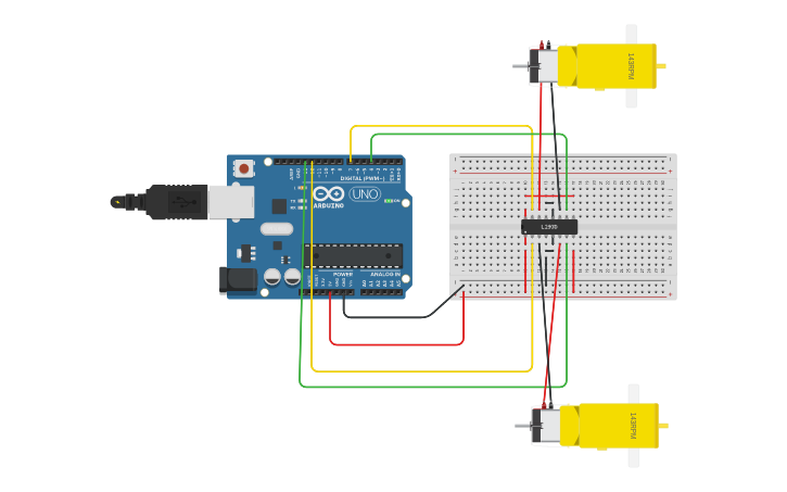 Circuit design L293 dual dc motors analog - Tinkercad