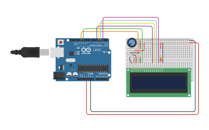 Circuit design LCD 16x2 | Tinkercad