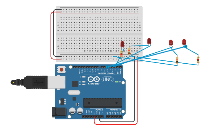Circuit design 4 leds | Tinkercad