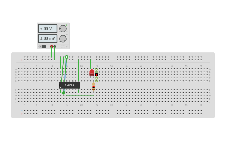 Circuit design AND gate 74LS08 | Tinkercad