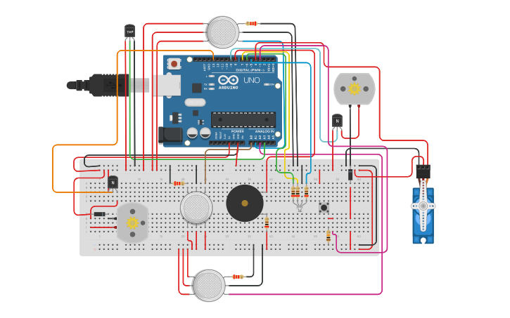 Circuit design fire alarm and extinguisher system for cars - Tinkercad