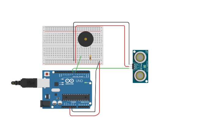 Circuit design Ultrasonic Sensor - Tinkercad