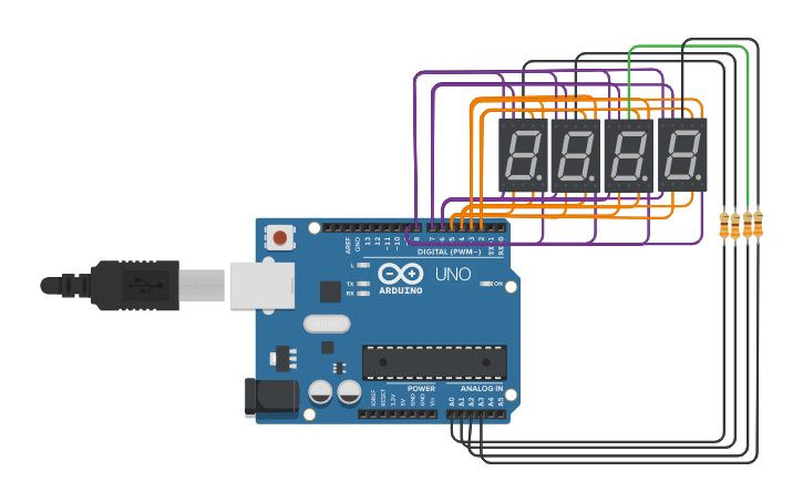 4 digit 7 segment display tinkercad