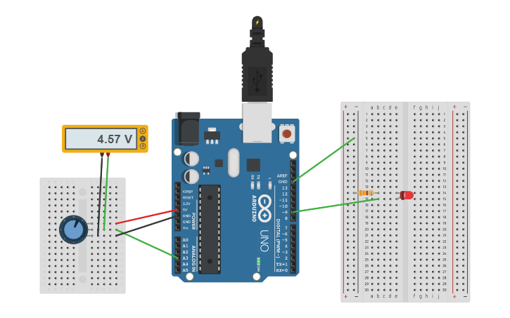 Circuit design potenziometro e led | Tinkercad