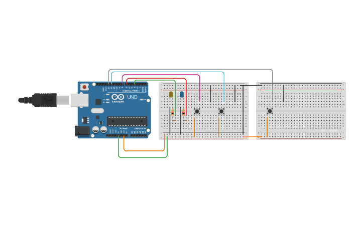Circuit design BOTONES Y LEDS - Tinkercad