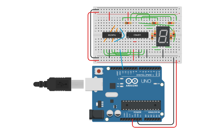 Circuit design Modulo-10-Zähler - Tinkercad