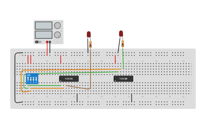Circuit design HALF ADDER USING BASIC GATES | Tinkercad