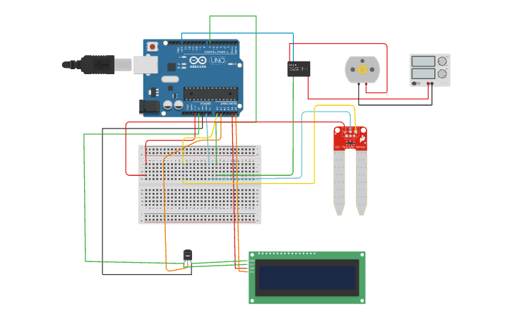 Circuit design smart irrigation - Tinkercad