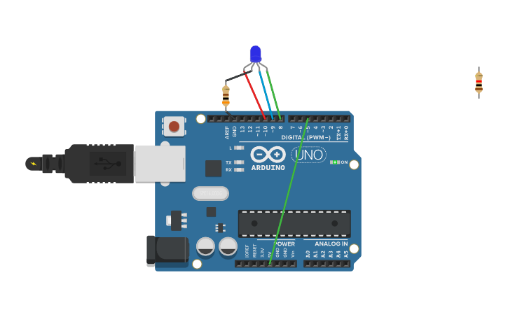 Circuit design LED RGB with Serial communication - Tinkercad